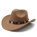 Classic brown felt western cowboy hat with studded black leather band and metal accents - M (56-59cm) / Khaki (Rhombus Belt)