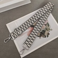 Adjustable black and white geometric woven shoulder strap with silver metal hooks - Black White + Silver Hook