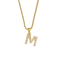 Golden twist chain necklace featuring a sparkling zircon-encrusted letter M pendant - Letter M