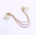 Golden leaf hair comb with three-layer metal chains for elegant Greek styling - Leaf Hair Comb With Chains (8738) / Gold