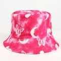 Detail of pink tie-dye bucket hat with butterfly and mushroom prints and neat stitching - M (56-58cm) / Mushroom Butterfly Rose Red