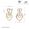 Detalle de pendientes de corazón en plata S925 con circonitas 5A y medidas indicadas - Plata 925 / Dorado