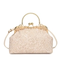 Retro-Handtasche in Creme mit Prägung, goldenen Rundgriffen und funkelnden Strasssteinen - Gebrochenes Weiß