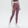 High-waisted peach lift yoga pants in mauve double-sided brushed matte fabric - S / Bottoms / Purplish Red