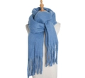 Plush blue mohair scarf with fringe tassels on a mannequin display for autumn and winter - Denim Blue