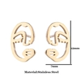 Minimalist gold abstract face stud earrings in stainless steel, 12mm x 7mm size - Abstract Face / Gold