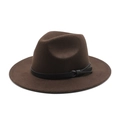 Cappello Fedora classico in feltro di lana marrone scuro con nastro in pelle nera - M (56-58cm) / caffè