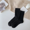 Classic black cable-knit wool socks for women in a warm and stylish Japanese autumn style - One Size / Black