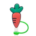 Cute carrot shaped silicone straw cover cap with green ring attachment accessory - Carrot-1704-14