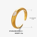 18K gold plated heart ring in stainless steel with white enamel inlay for women - Adjustable Open / Gold White Heart