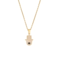Gold-plated stainless steel Hamsa necklace with white enamel Evil Eye pendant - White Enamel Hamsa