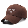 Classic dark brown cotton baseball cap with white New York N.Y. 3D embroidery - Adjustable / Coffee