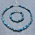Irregular blue crystal stone necklace and bracelet jewelry set with silver lobster clasp - Bracelet / Apatite