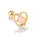 Piercing de oreja corazón rosa con piedra ojo de gato y marco de perlas doradas - EGD0433 / Plateado