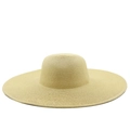 Close-up of the intricate weave and texture on a 13cm wide brim foldable straw sun hat - M (56-58cm) / Beige