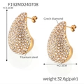 Large drop earrings in 18K gold plated titanium steel with crystal pave setting - Gold Color Rhinestone