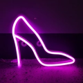 Insegna al neon a forma di scarpa con tacco rosa per decorazione murale festiva - Doppio uso batteria e USB / Rosa