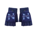 Men's navy blue knitted convertible mittens with sport lettering and button closure - L / Sporty Navy