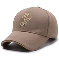 Khaki baseball cap with embroidered letter P design in premium textured pineapple fabric - Adjustable / Brown