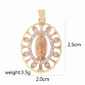 Religious golden Virgin Mary pendant with white zircons and hollow circular frame - White Zirconia Hollow Oval Virgin Mary D2028JB