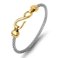 Elegante brazalete de cable de acero inoxidable con cierre de gancho en S dorado y plata - Alambre de Plata con Cierre Dorado