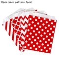20pcs red and white kraft paper gift bags with clover, dots, and wave patterns - Mixed Patterns Style / Red