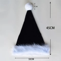 Plush black Christmas hat with white faux fur trim and pompom, size 45x32cm - Haipai Long Plush Adult / Black