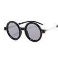 Retro round frame sunglasses with black frames, grey lenses and black-white temples - C2 Black Frame Light Grey Lens