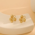 Polished golden floral earrings with fluid organic petal design on a stone surface - E6204-15-Artistic Curve