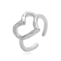Macro di anello a cuore in argento con trama lava e finitura a specchio martellata - Stile Aperto a Cuore Platino / Oro Bianco