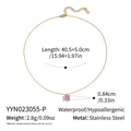 Detail showing square pink zircon pendant on gold-plated stainless steel chain with dimensions - Cherry Pink Zircon Square Style (YYN023055-P)
