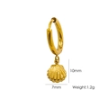 14K gold plated stainless steel shell hoop earring with 10mm seashell charm pendant - E19 Radiating Shell