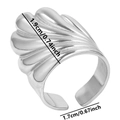 Silver steel wide ring with shell texture and adjustable open band design - Open Ring / Steel Color - Fan Leaf