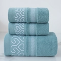 Three-piece turquoise cotton towel set with geometric jacquard pattern on marble - Maze Heart Pattern Hand Towel (Green) / 34*74cm