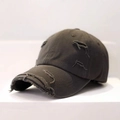 Vintage distressed baseball cap in dark olive green with a ripped soft top design - L (58-60cm) / Dark Gray
