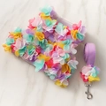 Lavender pet harness and leash set with 3D macaron floral decorations and mesh lining - L / 3D Flower Purple