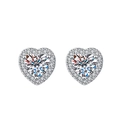 Elegant silver heart-shaped halo stud earrings with sparkling moissanite accents - TED293-Dazzling Heart Halo Studs