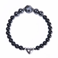 Bracciale di perle in pietra nera magnetica da 6mm con chiusura magnetica a cuore argento - Ematite