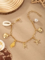 Gold chain ocean bracelet featuring shell, starfish, pearl, and letter K pendant - Letter K(K)