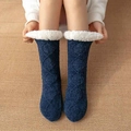 Winter thermal navy blue knit floor socks with diamond pattern and plush white cuffs - One Size / Argyle Navy
