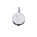 22mm stainless steel round pendant with letter L and iridescent mother of pearl inlay - Letter L / 22mm (1 Piece/Pack) / Steel