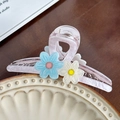 Pink marble acetate hair claw clip with blue and white daisy flowers on a ceramic dish - Light Pink Large (Blue+White) - 13cm