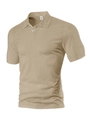 Macro detail of men khaki waffle knit polo shirt showing texture and collar labels - Khaki