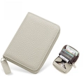 Light grey pebble leather accordion card wallet with RFID protection and secure zip closure - JP-6003 Style / Smog Gray