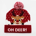 LED Christmas knit hat with reindeer pattern and OH DEER text in festive red color - Hat Style 17 (Red Snowy Reindeer)