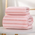 Pink and white striped coral fleece towel set with bath towel and face cloth - Broad & Narrow Stripe / Towel (35*75cm) / Pink