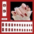 Unghie finte rosso vino con glitter dorati e perle decorative, set completo da 24 pezzi - Z552 Rosso Capodanno (Stile Colla)