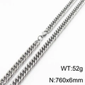 Collana a catena cubana in acciaio inossidabile argento, 760x6mm e peso 52g - 6mm x 760mm (KN232918-ZZ)