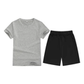 Kids grey cotton T-shirt and black drawstring shorts two-piece summer casual sportswear set - Top And Bottom / Grey/Black / 100cm