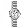 Classic silver stainless steel watch for women with Roman numerals and blue hands - Silver Case White Dial